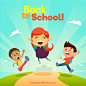 Happy students jumping with flat design Free Vector