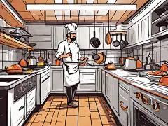 扁平手绘厨师在厨房烹饪AI数字艺术
