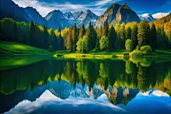 植物山川美景插画图片