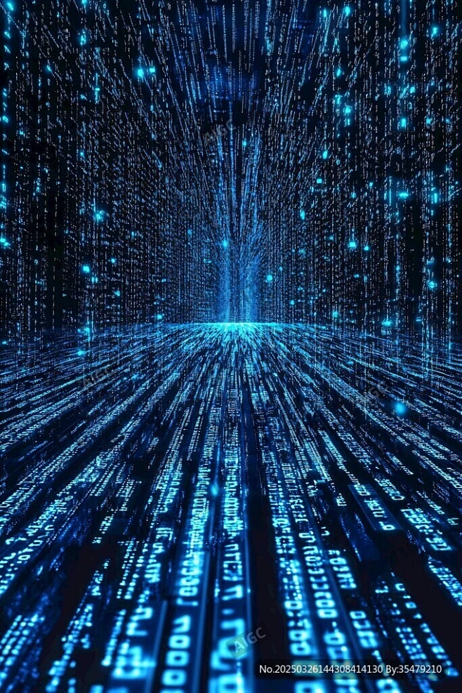 AI创作图数字 矩阵 科技 代码 数据 宇宙 虚拟 信息 光线 蓝色 未来 空间 代码流 科技感 二进制nipic.com-昵图网-花瓣网