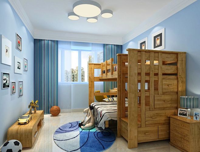 现代大儿童房木床装修效果图片#吸顶灯#