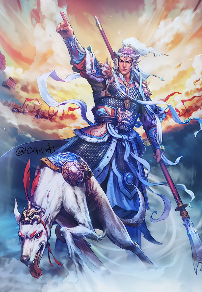 【杨戬】 号清源妙道真君，乃是仙凡混血而生的独生子，师为玉鼎真人。相貌英武俊朗，头戴黑纱巾帻，身着淡黄袍配甲胄，凤眼威仪、显灵神通，执弓挟矢 ...