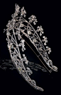 Diamond and platinum tiara, by Joseph Chaumet, circa 1908. The openwork tiara with carnation, foliate and floral bud motifs, some en tremblant, set throughout with old-cut diamonds. #Chaumet #BelleEpoque #tiara                                             