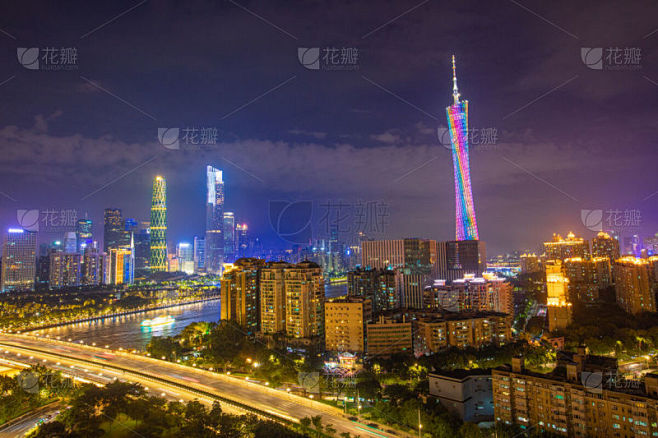 航拍广州现代城市CBD夜晚全景