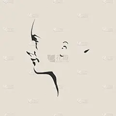 一个女性头部的剪影。正面的看法。