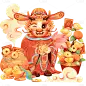 龙年春节新春新年过年除夕中国风国潮拟人财神龙组合元素素材