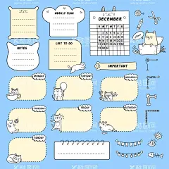 便利贴留言本矢量卡通元素  - 源文件下载【酷图网】便利贴,留言本,卡通小猫咪,记事本,手绘矢量,卡通元素,矢量手绘,手绘元素,设计元素