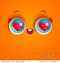 Vector illustration of cute love face. Kawaii face with eyes and heart.