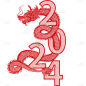 春节新春新年龙年剪纸中国风2024红色龙贴纸元素素材