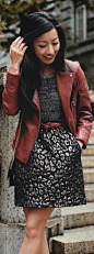 jacquard leopard skirt + metallic sweater by Extra Petite