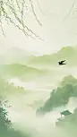 雨水国风晕染群山下雨场景组合背景