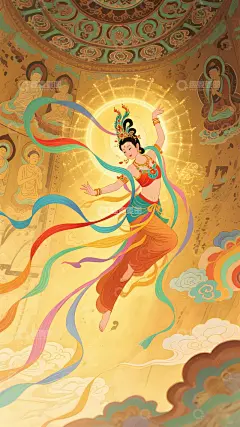 敦煌莫高窟飞天高清模板免费下载-趣麦麦图