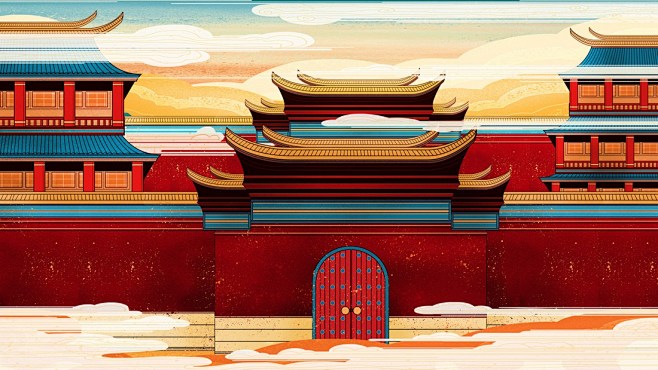 中国古风建筑插画