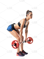 杠铃,低的,运动员,硬拉,女性,开端,侧面像,弯腰,锻炼,放置
