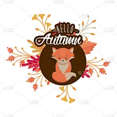 Hello autumn card with cute animal cartoons