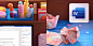 3D cinema4d design desk ILLUSTRATION  kitchen Microsoft motion Space  Work 