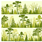 森林创意剪影树木，大树植物丛林插画背景矢量植物