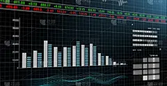 未来金融投资图、证券交易所市场价格数字分析符号条形图、未来商业与交易AI自动交易AI技术监控画面。