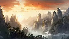 唯美古风建筑黄山山水植物壁纸