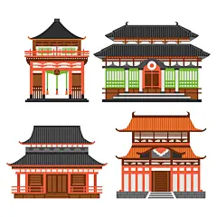 日本建筑元素插画-风光建筑-插画图形素材-酷图网