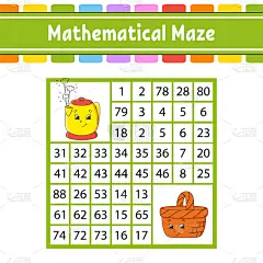 数学迷宫。游戏对孩子。数字迷宫。教育发展工作表。活动页面。对儿童拼图。卡通人物。幼儿园的谜语。颜色矢