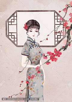旗袍美女赏梅花