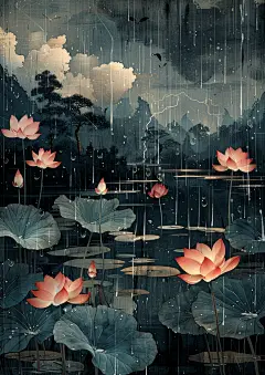 雨后的荷花素材图AI图