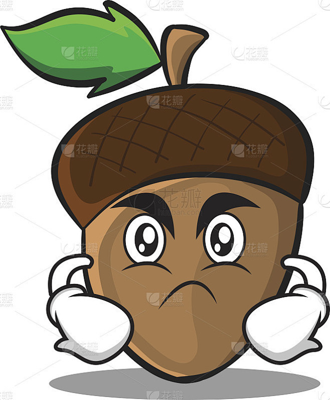 愤怒的橡子卡通人物风格矢量插图