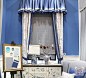 蓝色青花瓷中式美式客厅书房西安窗帘领尚布艺后现代新中式