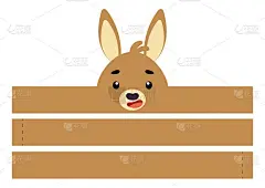 可印刷袋鼠纸王冠。派对头带模切模板为生日，圣诞节，婴儿送礼。娱乐的有趣配件。打印、剪切和粘合。矢量插