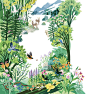 This may contain: an image of a forest scene with animals and flowers on it's sides, including birds