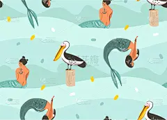 夏天,抽象,动物手,插画,动画片,可爱的,华丽的,纺织品,绘制,爱