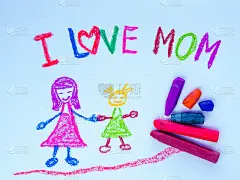 孩子画的母亲抱着女儿为母亲节快乐的主题