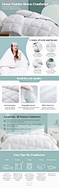 Amazon.com: puredown® Goose Feather Down Comforter Full/Queen Size - All Season Duvet Insert, Hotel Collection Medium Warmth Down Bedding Comforters, Ultra Soft Stripe 100% Cotton Shell 500 Thread Count : Home & Kitchen