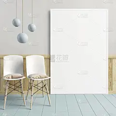 3d 图，现代室内与框架、 海报和椅子。p