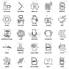商务,多样,数字25,图标集,线条,计算机,回形针,概念,联系,设计