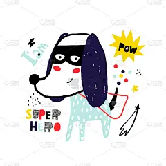Cute hand drawn with ink dog super hero. Cartoon s