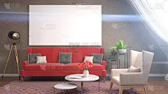 模拟海报框架在室内背景。三维演示