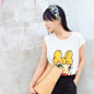 韩版 2013夏季新款 唐老鸭 卡通 贴布 印花 宽松 短袖 T恤 女