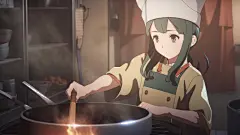 (2/4)一个女孩在动画中用她的锅煮面条，以黑暗琥珀和白色为风格，倒出(AI绘图来自WeDraw.art)