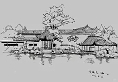 建筑手绘速写苏州园林临摹版