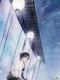 水彩 古风 插画 动漫 二次元 CG 九国雪夜 作者:绯羽空空