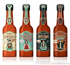 手绘哥特风Inferno品牌辣椒酱包装设计-中国设计之窗-最专业的设计资讯及服务门户