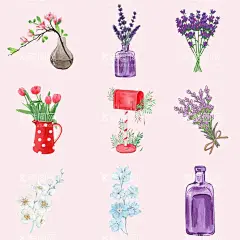 小清新森系文艺花卉花束  - 源文件下载【酷图网】小清新,森系,文艺,花草,花卉,PSD,免抠,分层,素材,原创,插画,绘画,漫画,设计,花瓶,花束,手捧花,邮箱,薰衣草,紫色,壁纸,装饰,瓶子,艺术,美术,画册,画报,植物,瓶中花