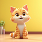 pixar style cute cats, 3d cute cat, winking cat, wink one eye, soft pastel, love, happiness, nature + warm, Cinematic, classic, stylish, posed, detailed + front view, rear view camera,Yellow background