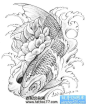 一张简单的素色鲤鱼莲花纹身手稿