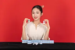 打麻将新年龙年春节美女人物摄影图