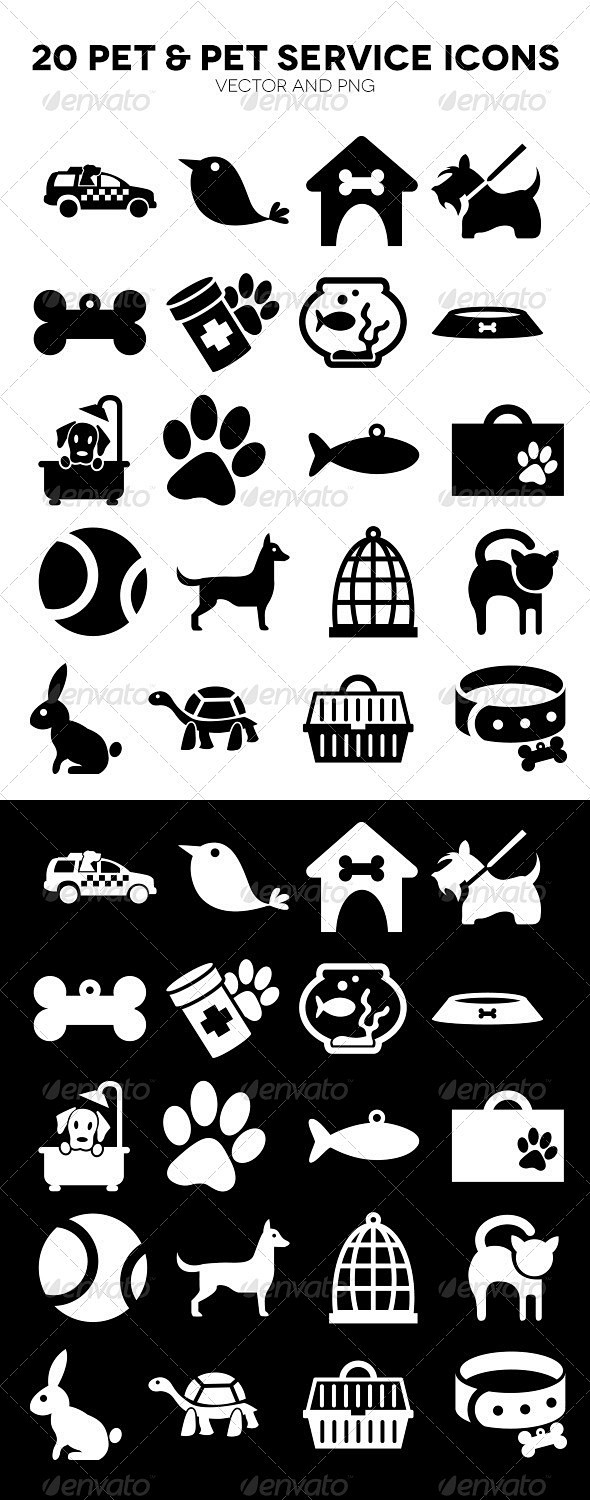 20宠物和宠物服务图标——动物角色20 Pet and Pet Service Icons - Animals Characters鸟、猫 ...