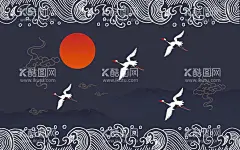 中国风国潮背景  - 源文件下载【酷图网】山水画,插画,风景,仙鹤,白鹤,花鸟,传统元素,传统素材,山峰,桃花树,国峰崛起,国风插图,壁画,挂画,绘画,风景画,板绘国画,水墨,水墨山水,水墨画,装饰画,抽象,意境,创意,祥云,云雾,综艺,国潮,国风元素,电子水墨画
