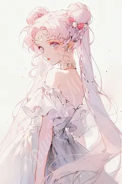 简约壁纸简单素雅美少女战士 水兵月插画